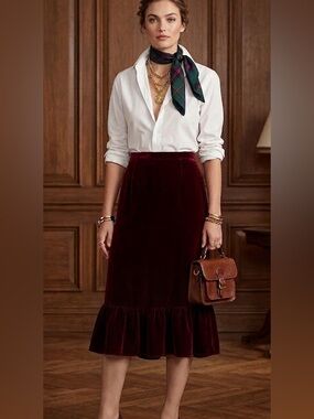 Vintage Amanda Smith Plush Burgundy/Wine  Velvet Skirt Size 6